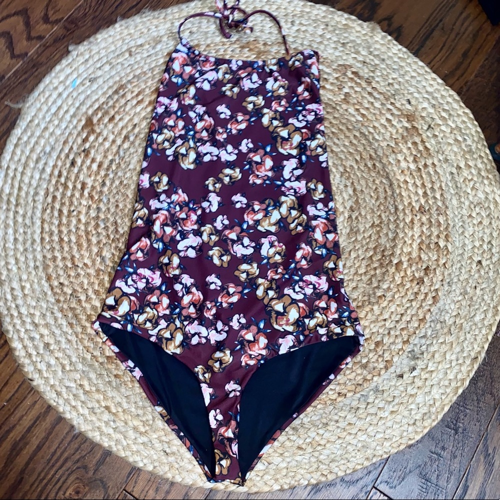 Beach Riot Maroon Floral Print Low Back Swimsuit
